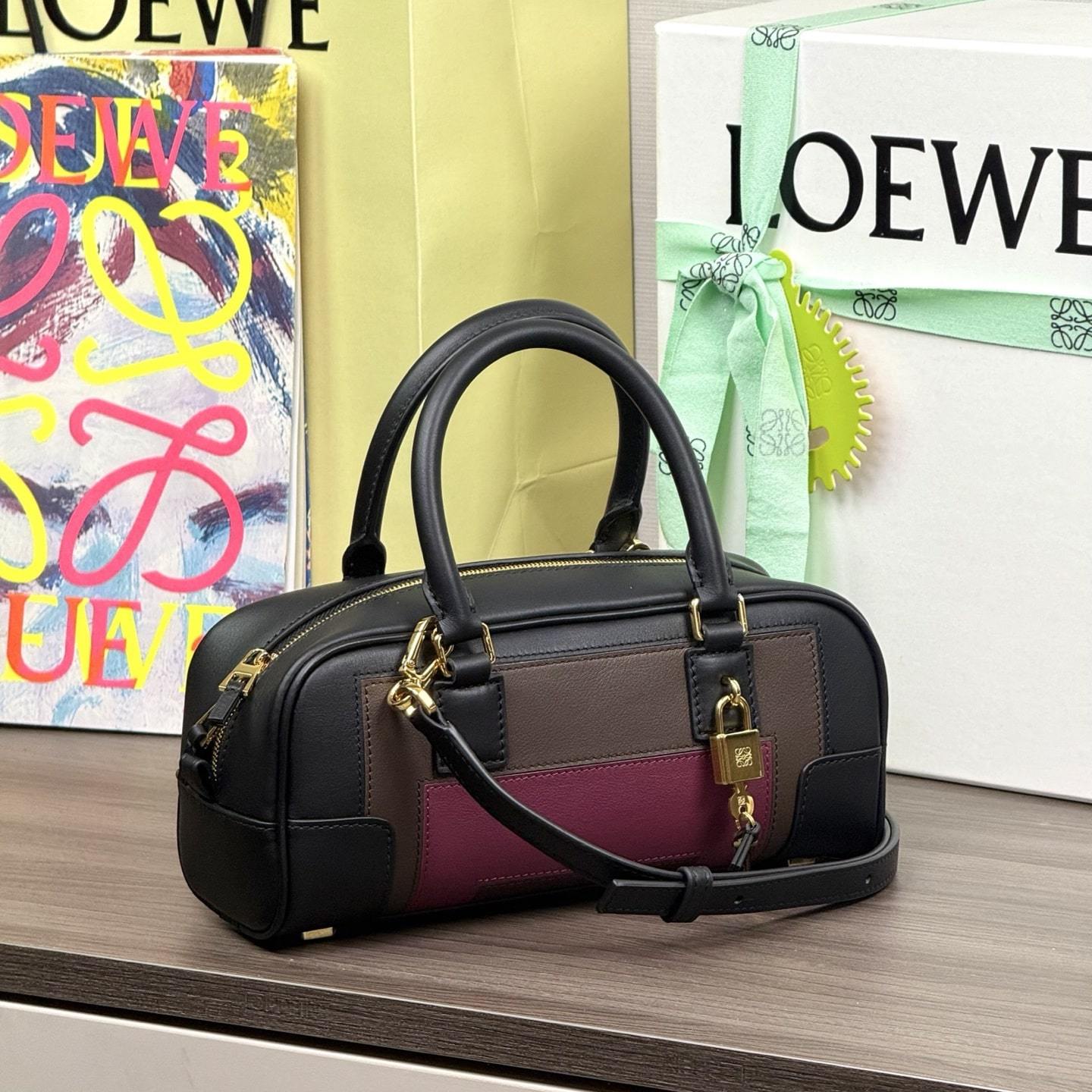 高仿Loewe*Amazona系列1101橫版手提包勃艮第酒免檢版