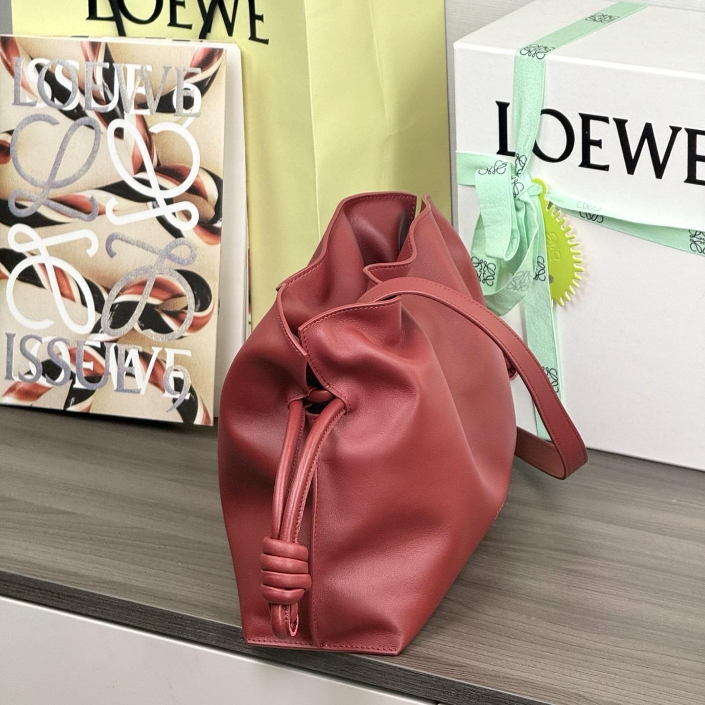 高仿Loewe*Flamenco系列7885小牛皮手拎袋紅色中號免檢版