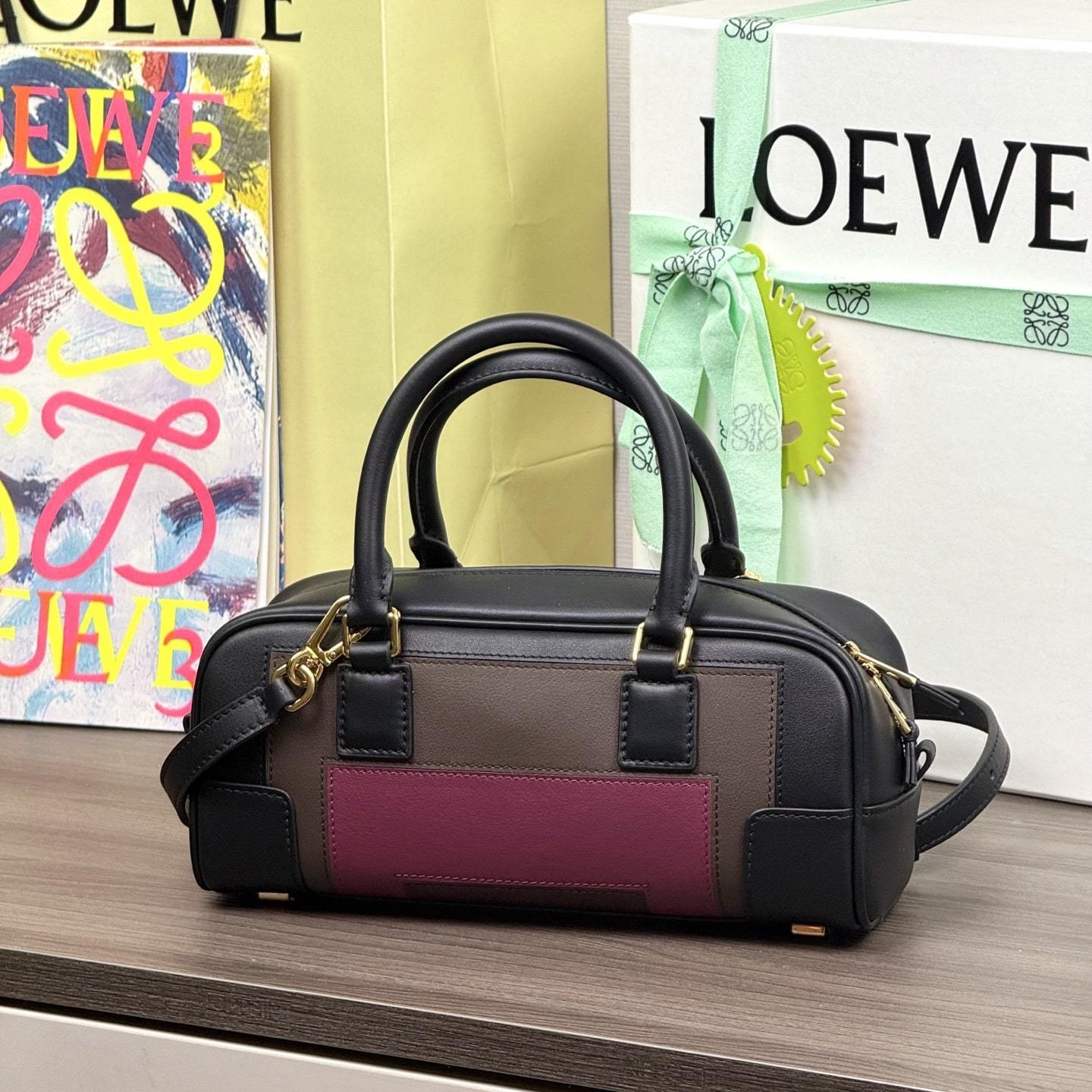 高仿Loewe*Amazona系列1101橫版手提包勃艮第酒免檢版