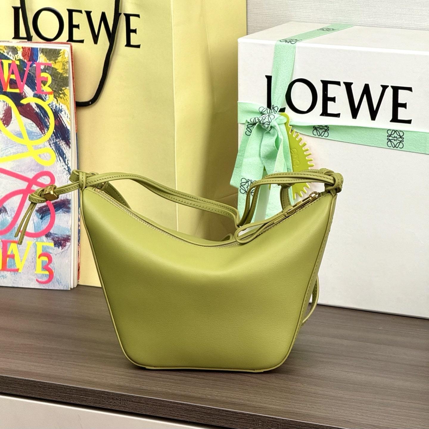 高仿Loewe*Hobo系列4221單肩斜挎包淺苔綠Mini免檢版