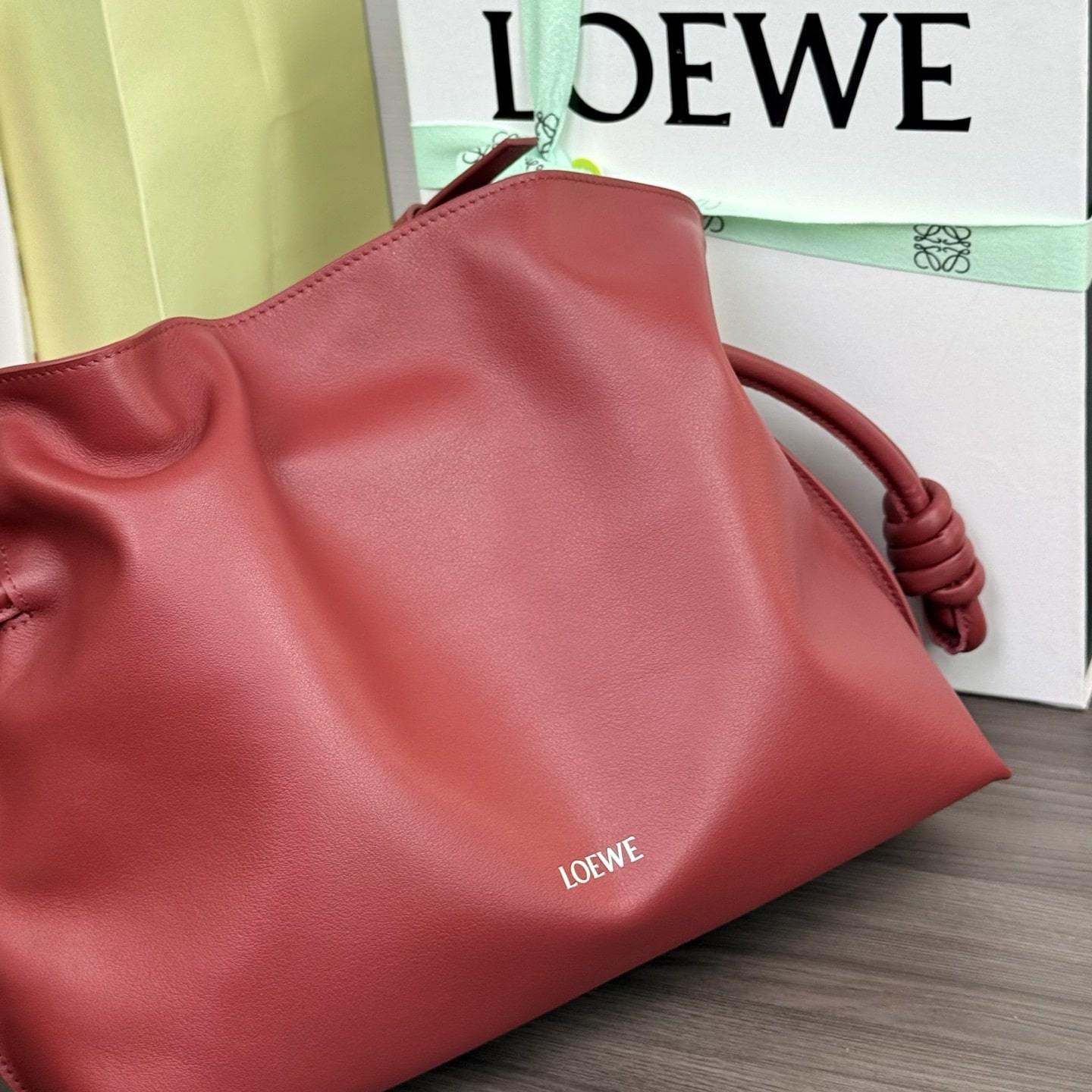 高仿Loewe*Flamenco系列7885小牛皮手拎袋紅色中號免檢版