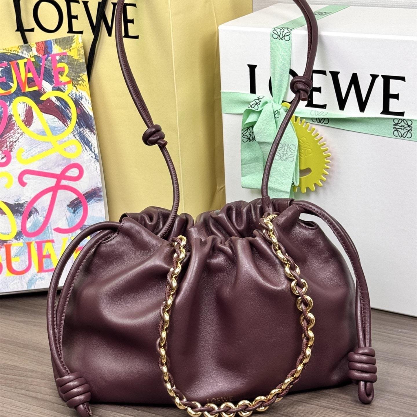 高仿Loewe*Flamenco系列7240雲朵包勃艮第紅中號免檢版