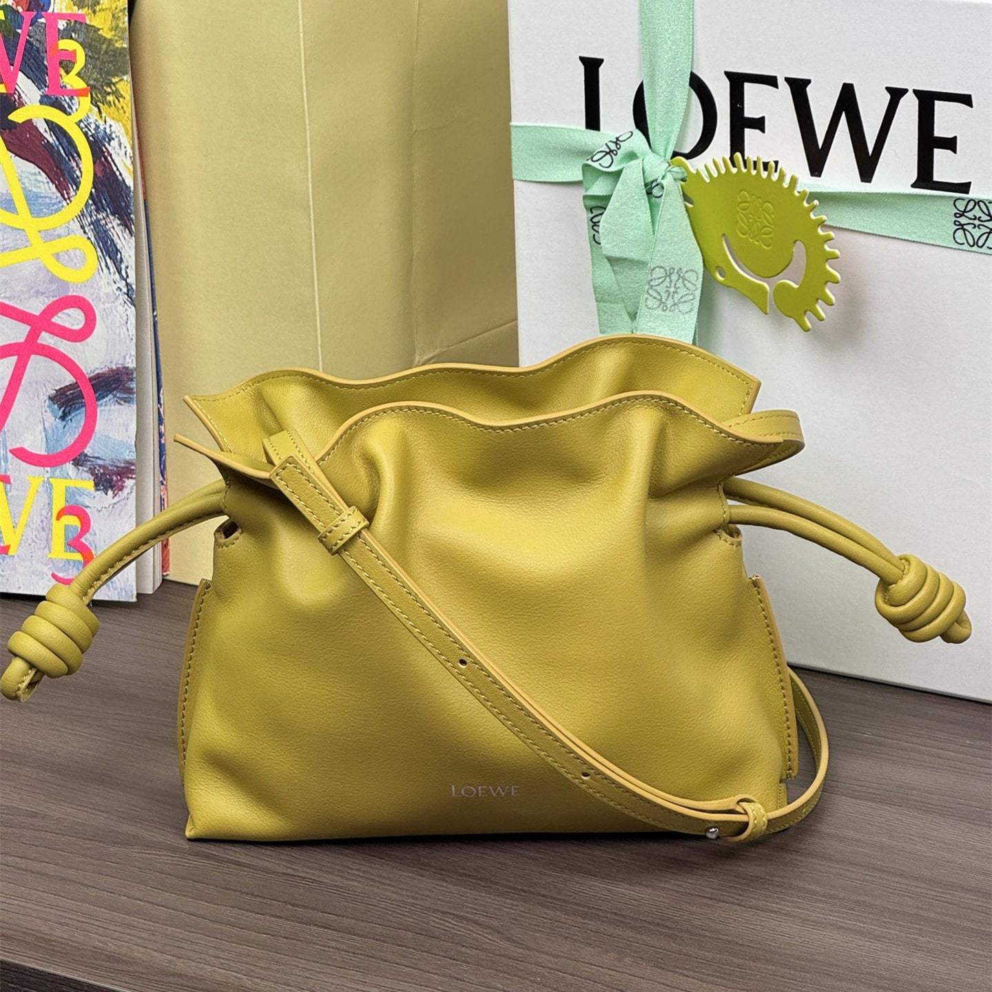 高仿Loewe*Flamenco系列7848福袋包薑黃色Mini免檢版