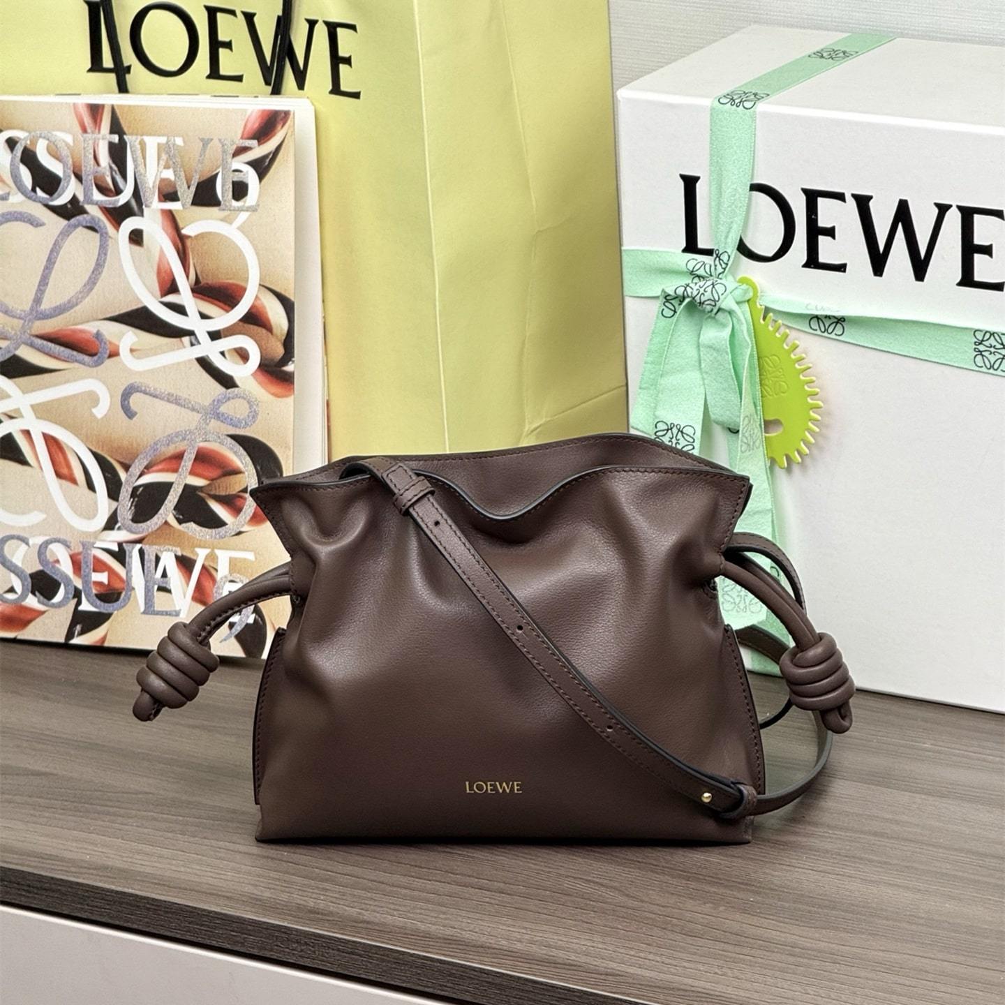 高仿Loewe*Flamenco系列3606福袋包咖啡色Mini免檢版