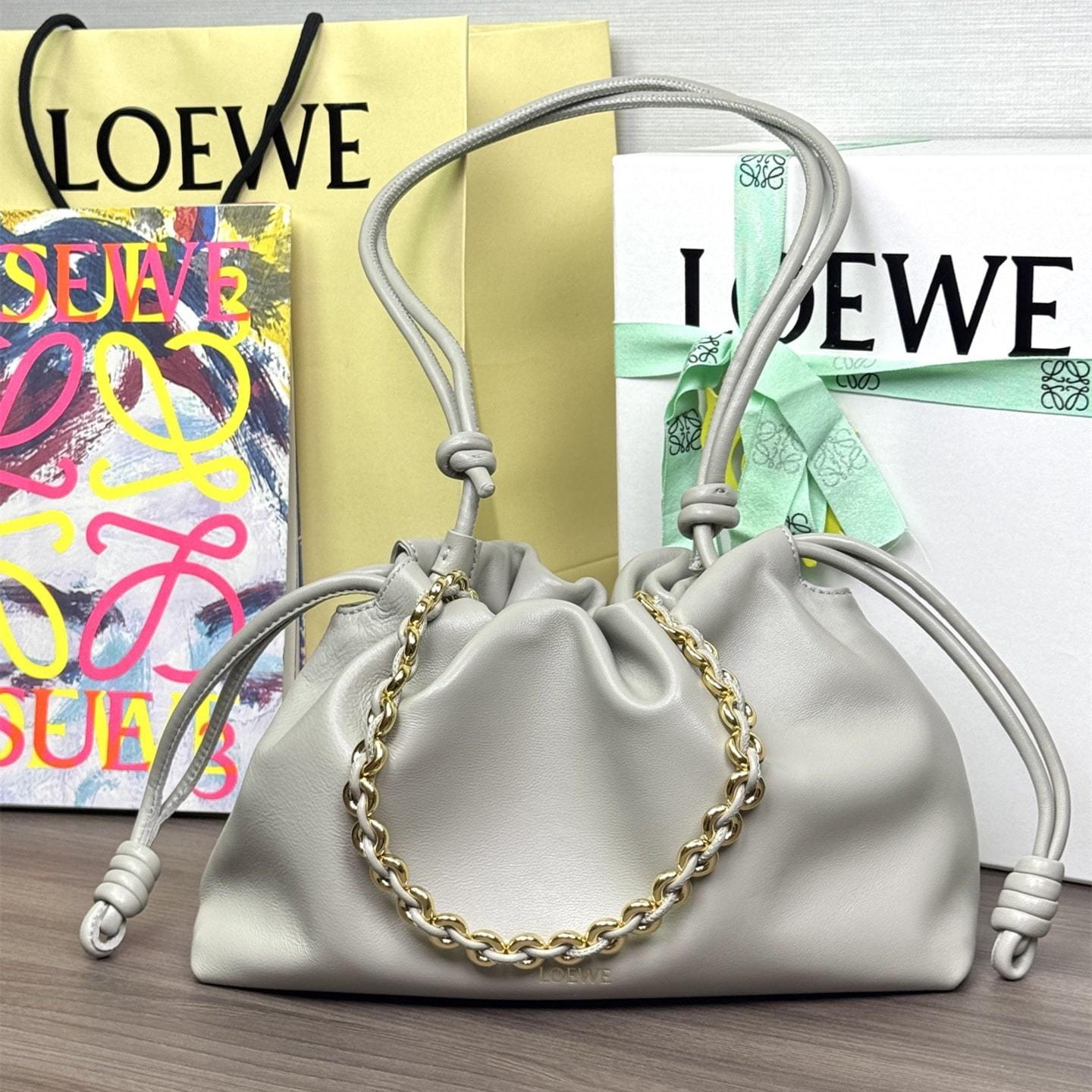 高仿Loewe*Flamenco系列6579小羊皮元寶袋灰色中號免檢版