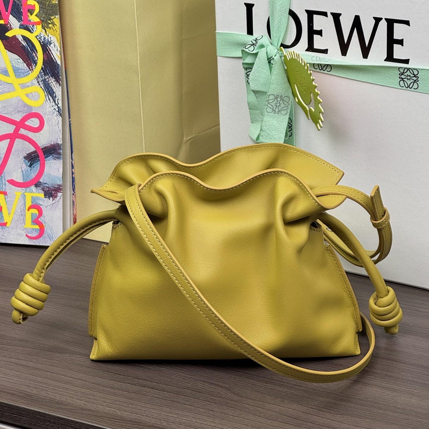 高仿Loewe*Flamenco系列7848福袋包薑黃色Mini免檢版