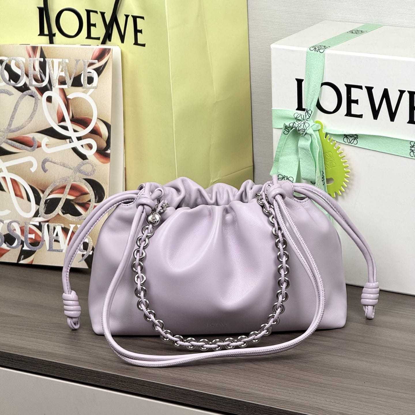 高仿Loewe*Flamenco系列5678小羊皮元寶袋夢幻紫中號免檢版