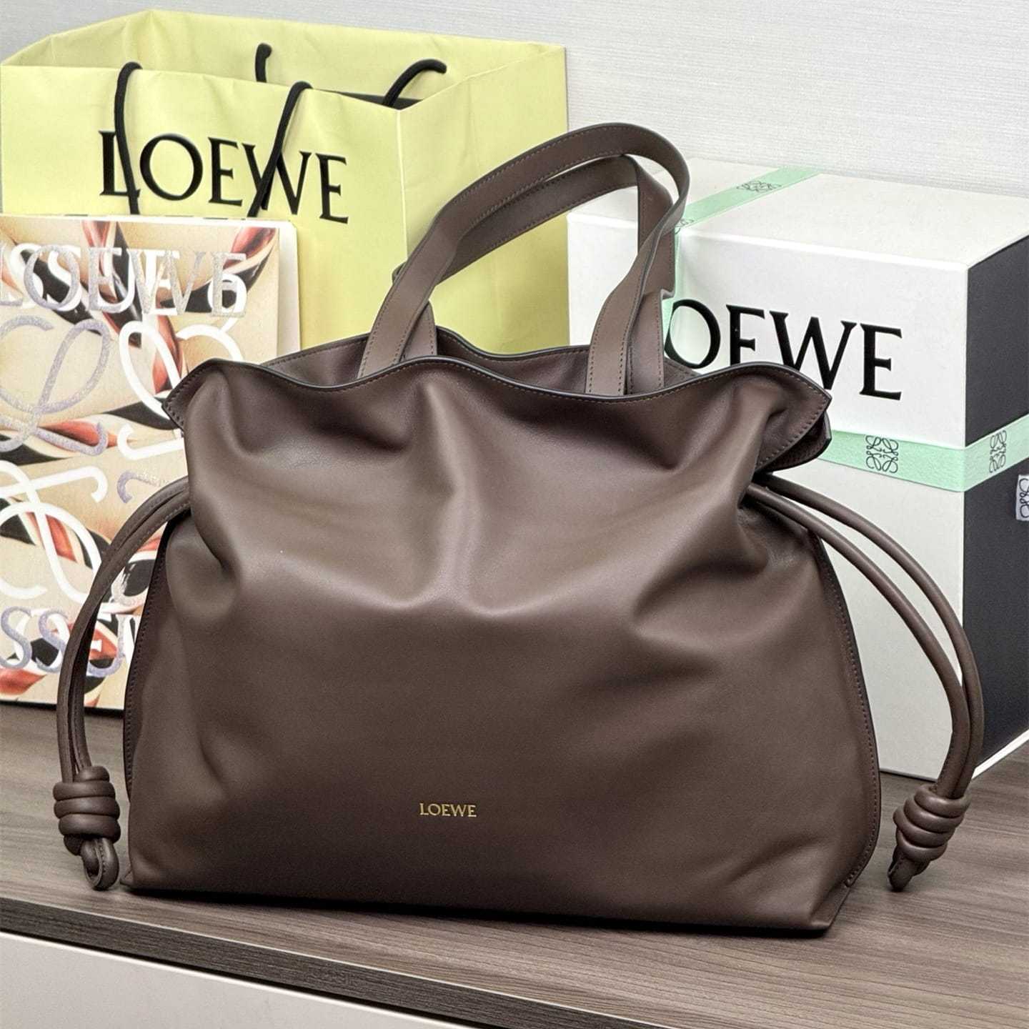 高仿Loewe*Flamenco系列3606購物袋巧克力棕大號免檢版