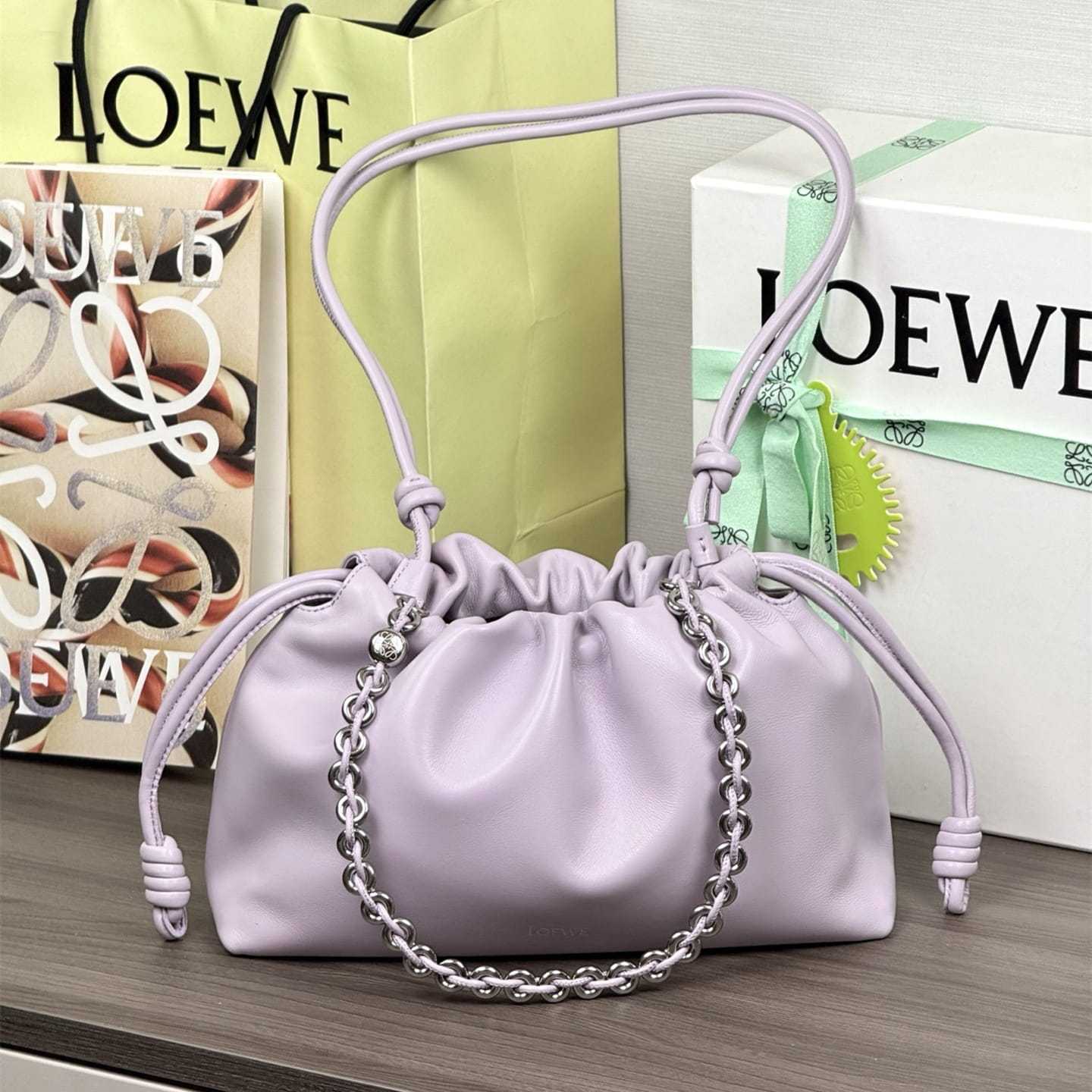 高仿Loewe*Flamenco系列5678小羊皮元寶袋夢幻紫中號免檢版