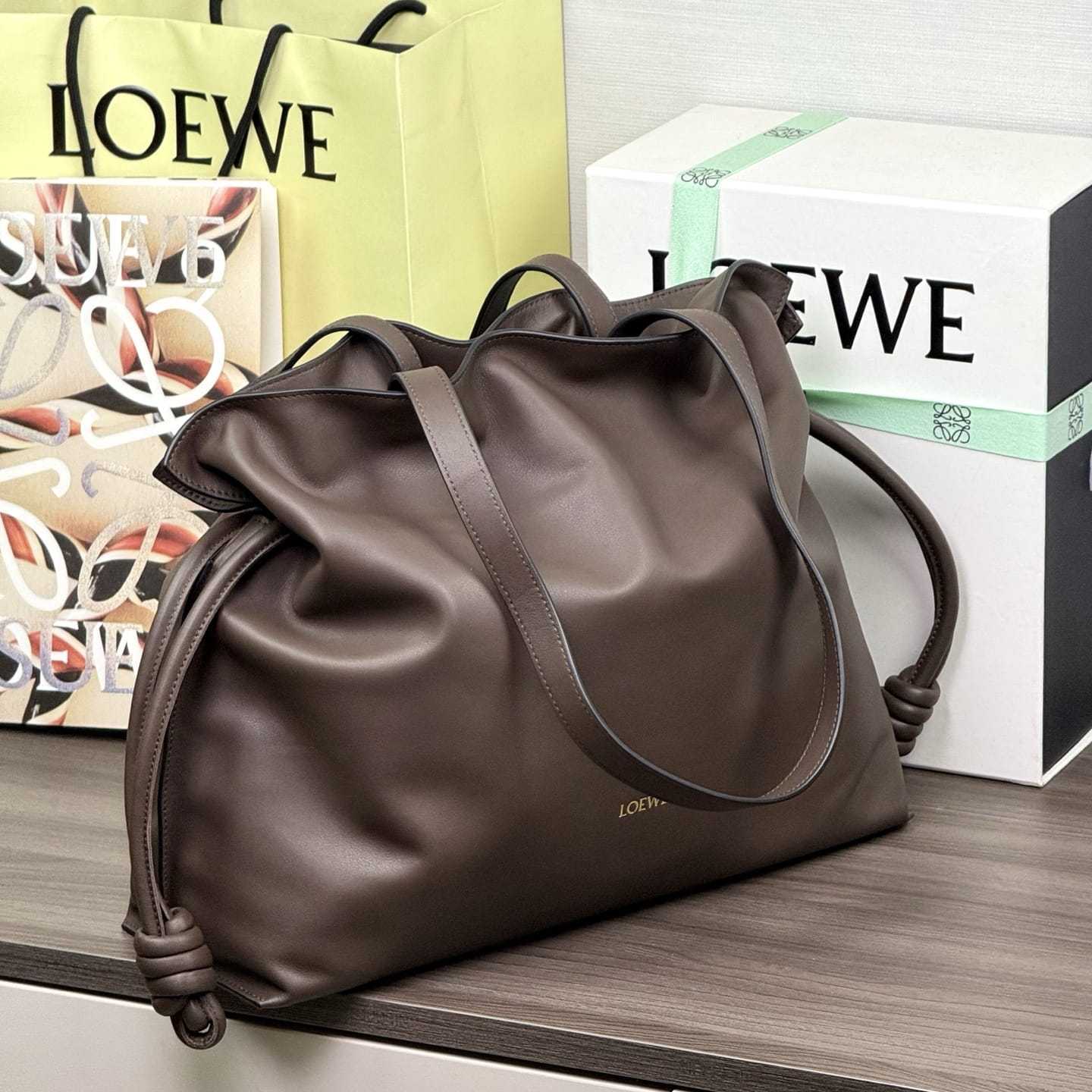 高仿Loewe*Flamenco系列3606購物袋巧克力棕大號免檢版