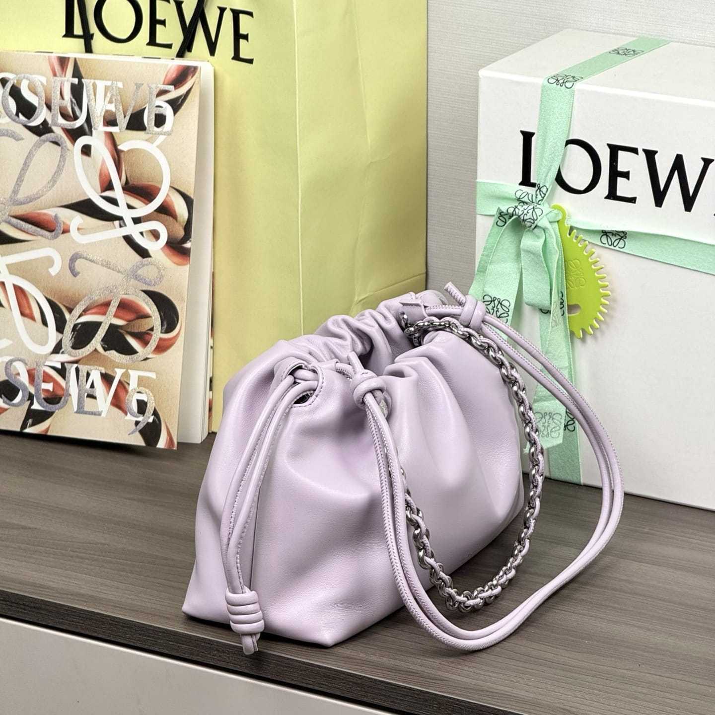 高仿Loewe*Flamenco系列5678小羊皮元寶袋夢幻紫中號免檢版