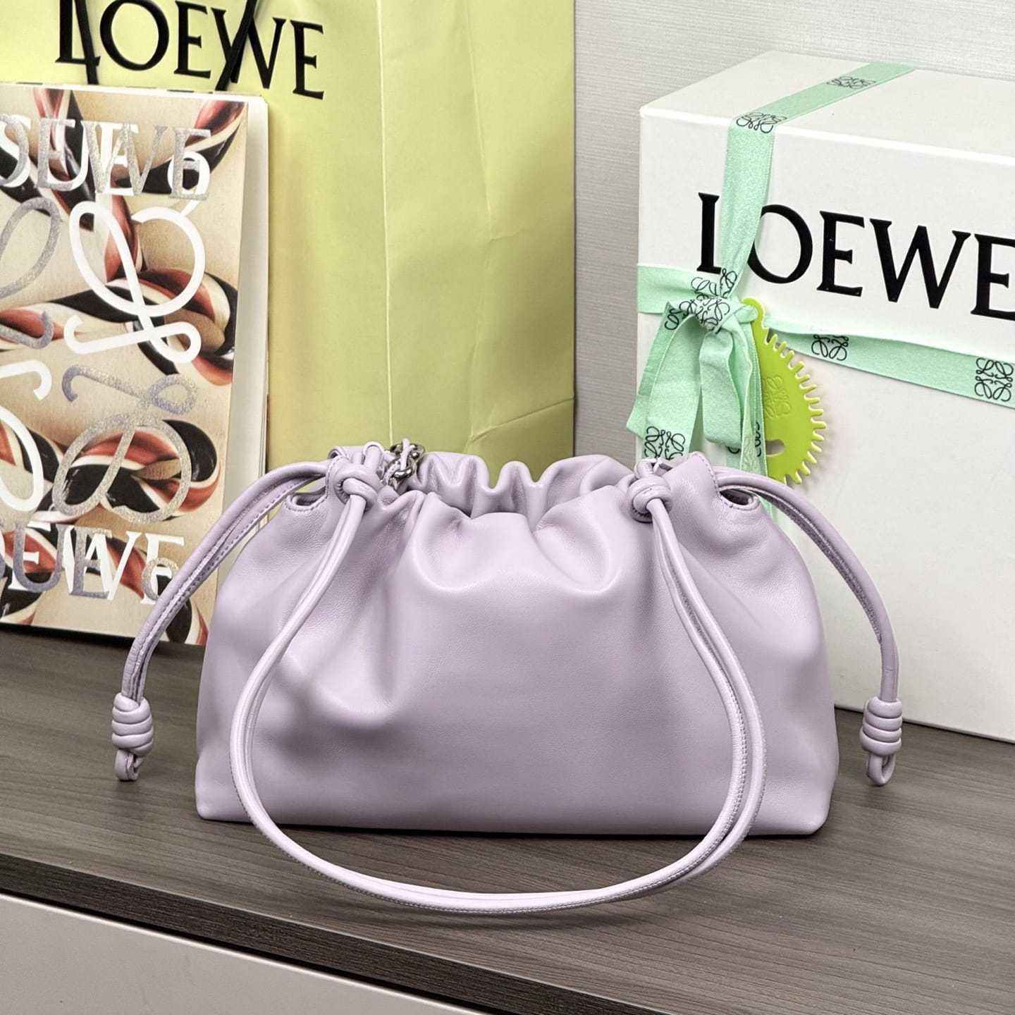 高仿Loewe*Flamenco系列5678小羊皮元寶袋夢幻紫中號免檢版
