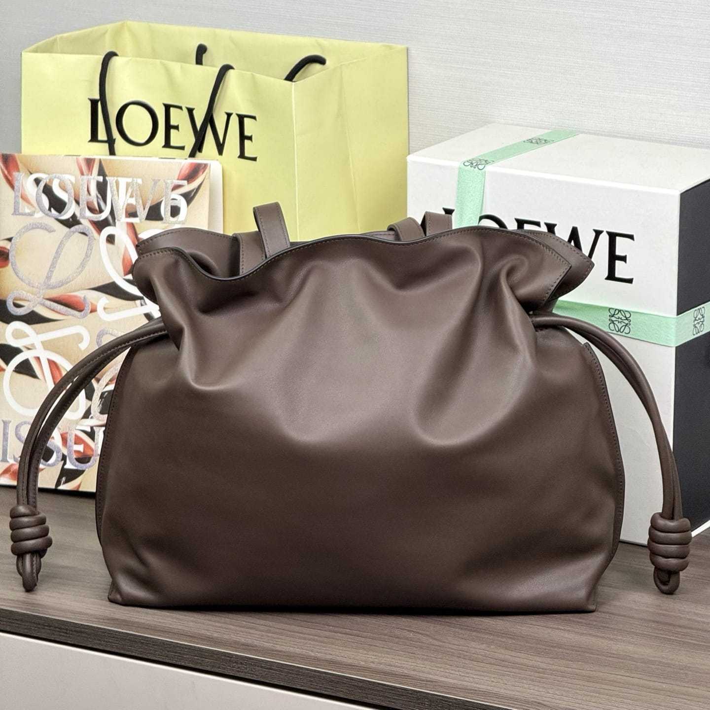 高仿Loewe*Flamenco系列3606購物袋巧克力棕大號免檢版