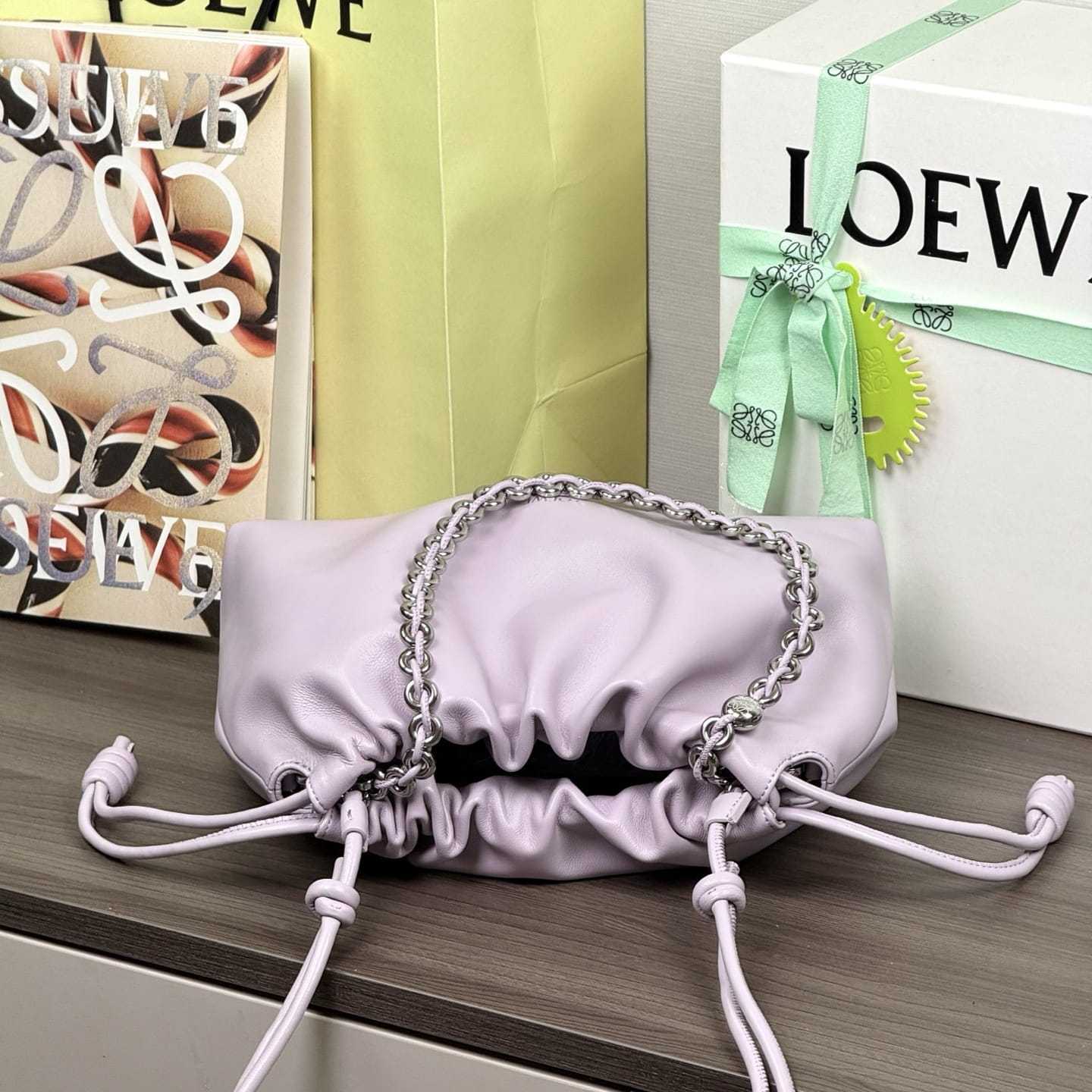 高仿Loewe*Flamenco系列5678小羊皮元寶袋夢幻紫中號免檢版