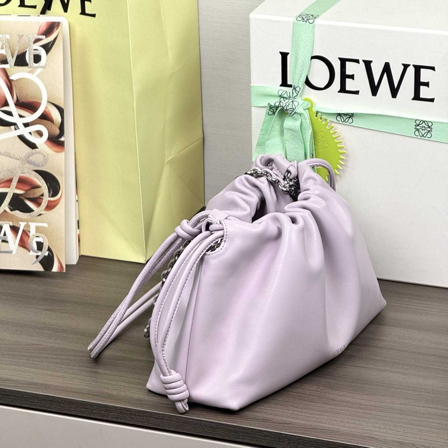 高仿Loewe*Flamenco系列5678小羊皮元寶袋夢幻紫中號免檢版