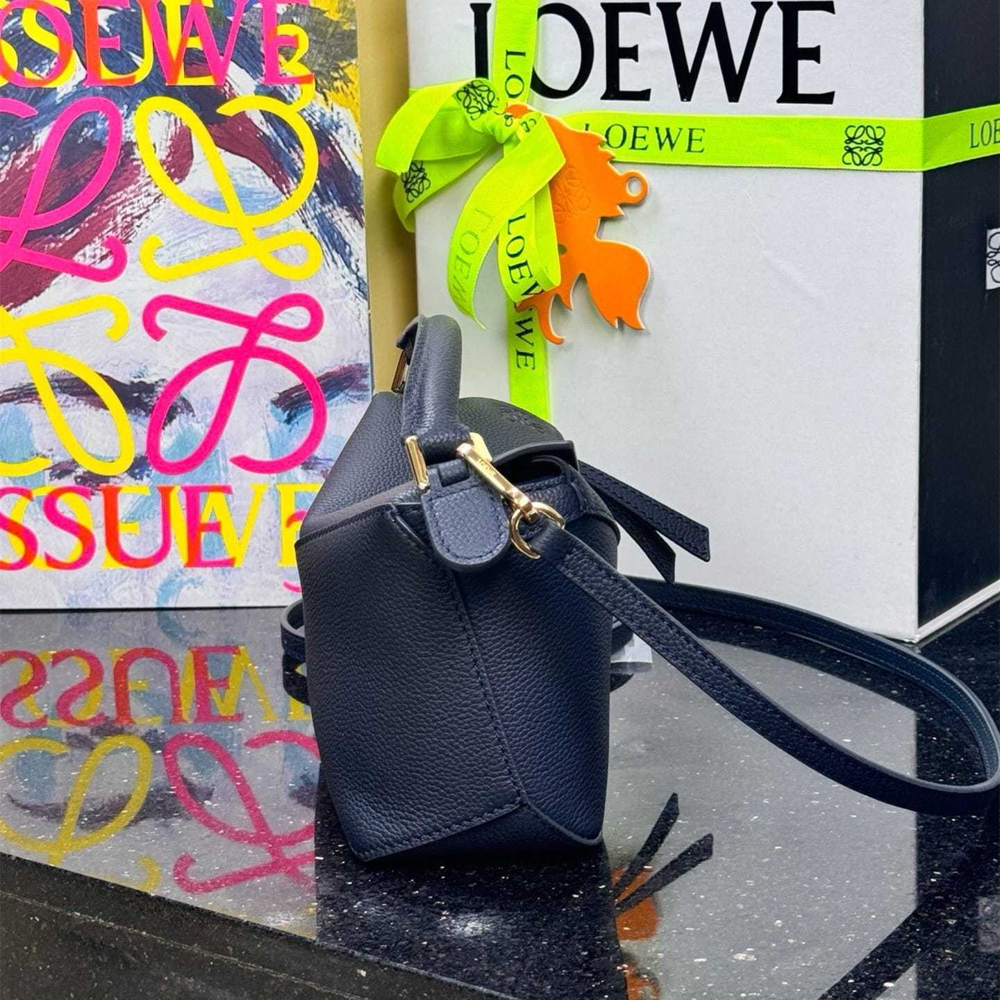高仿Loewe*Puzzle系列5544單肩包小牛皮海軍藍Mini免檢版