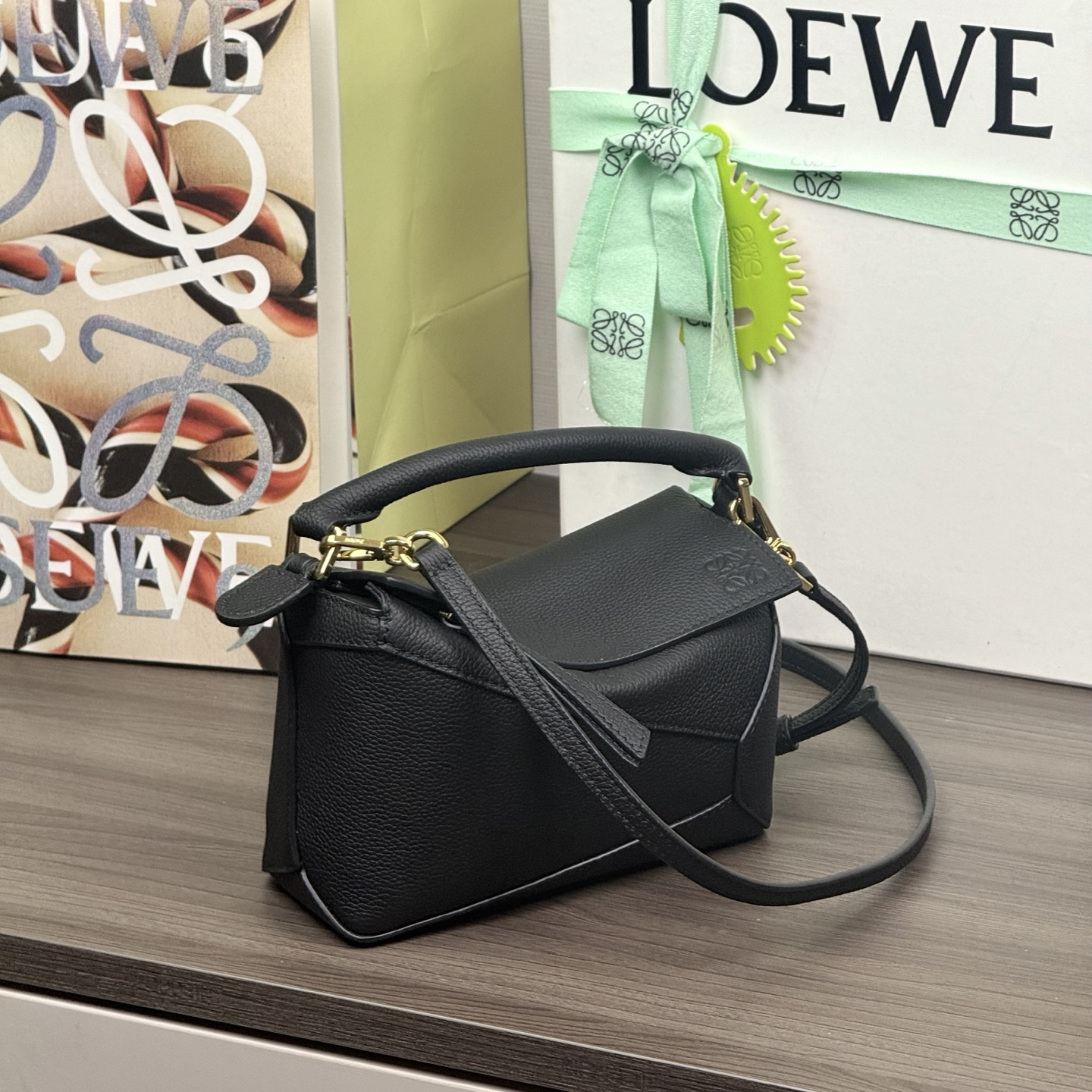 高仿Loewe*Puzzle系列1100單肩包小牛皮黑色Mini免檢版