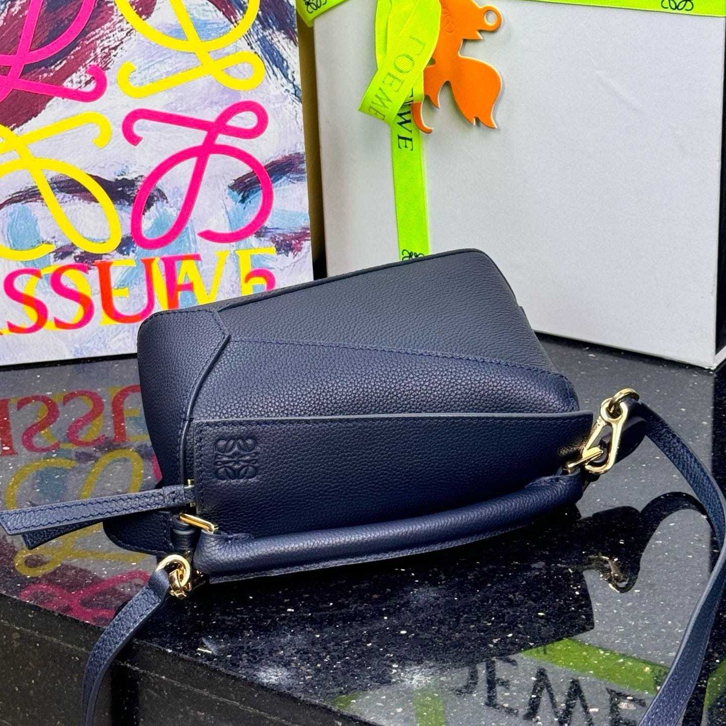 高仿Loewe*Puzzle系列5544單肩包小牛皮海軍藍Mini免檢版