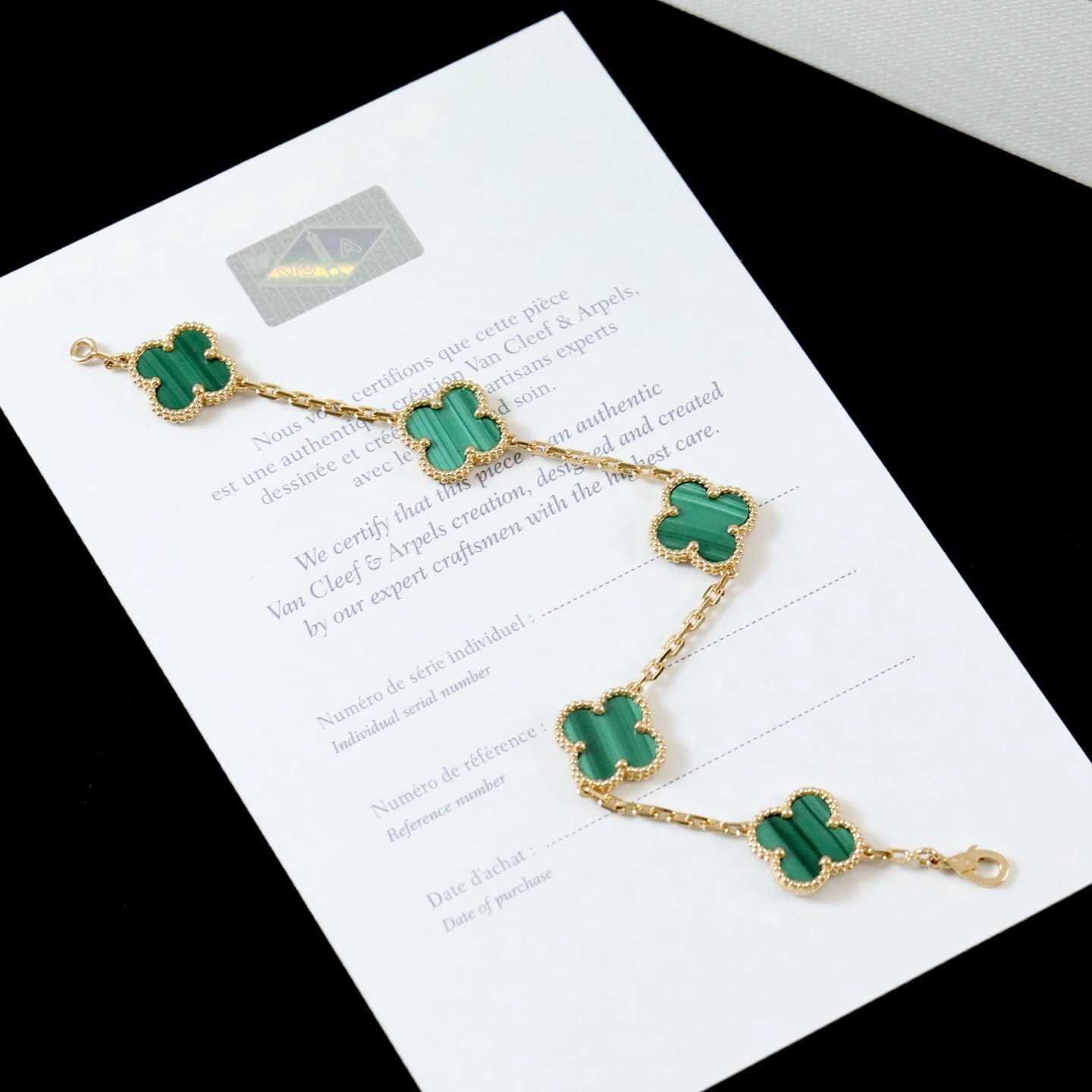 高仿首飾VanCleef&Arpels*RL80900孔雀石黃金手鏈