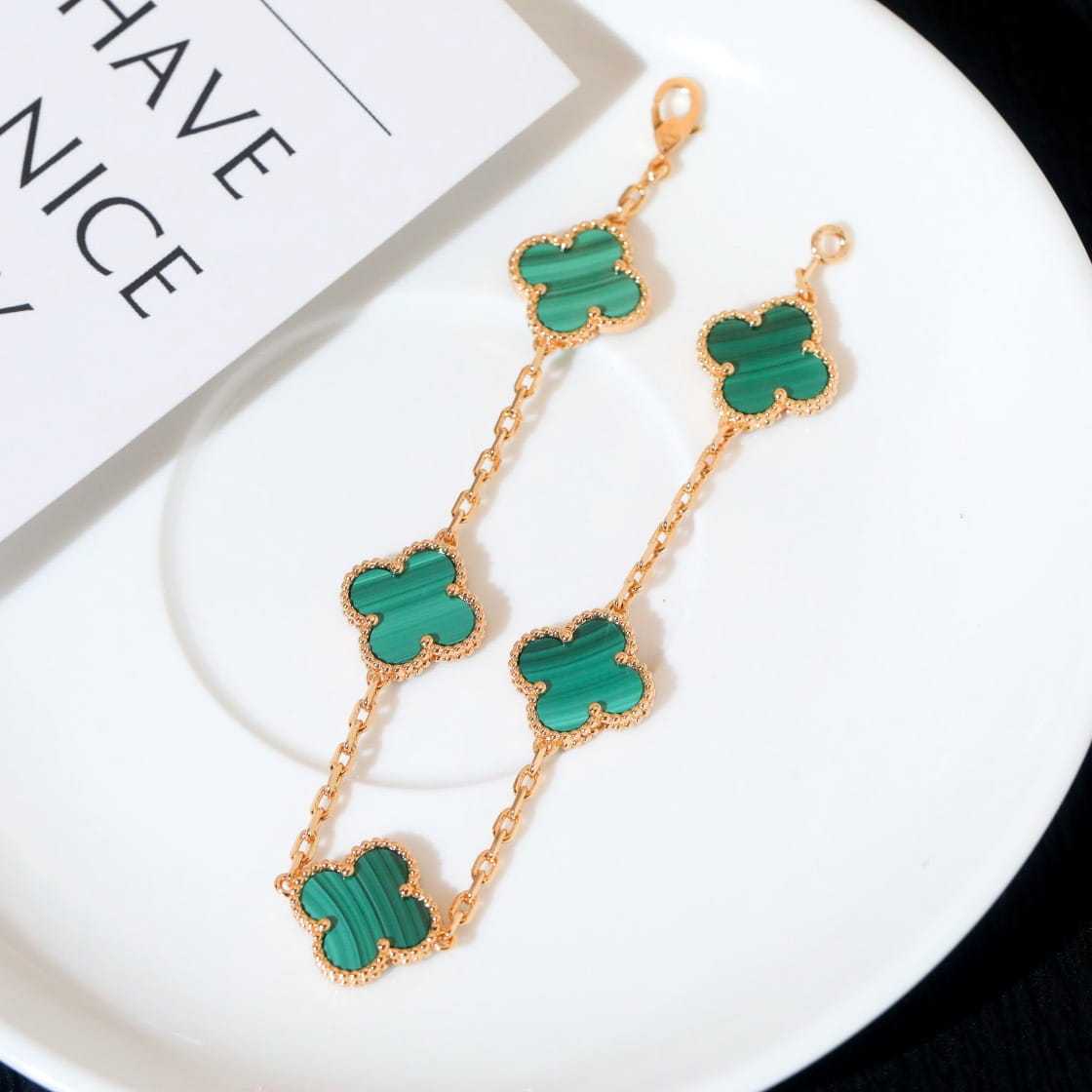 高仿首飾VanCleef&Arpels*RL80900孔雀石黃金手鏈