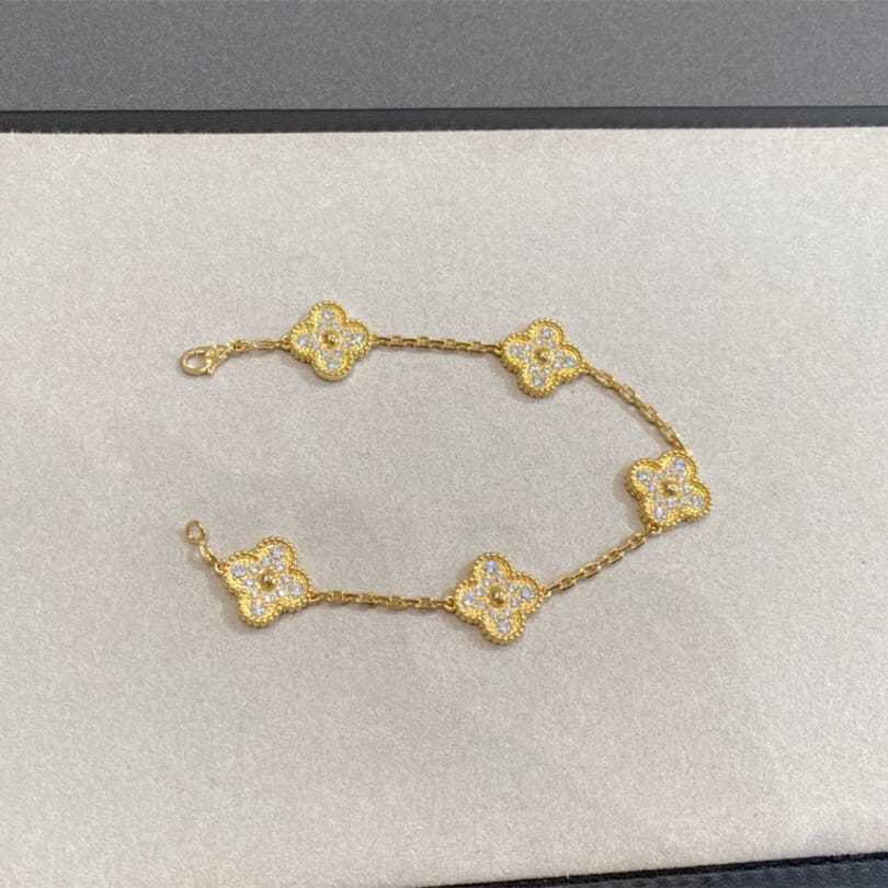 高仿首飾VanCleef&Arpels*RA41400五花滿鑽黃金手鏈