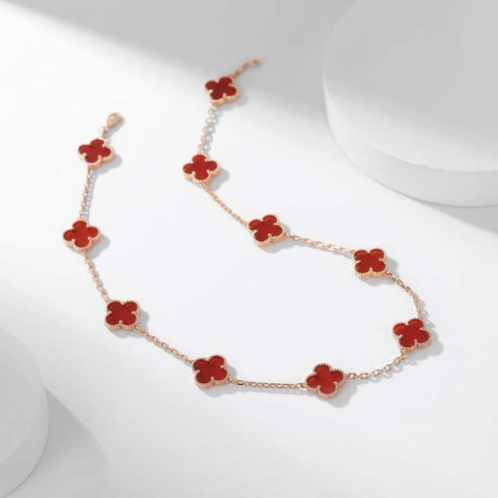 高仿首飾VanCleef&Arpels*RD40600十花紅玉髓黃金頸鏈