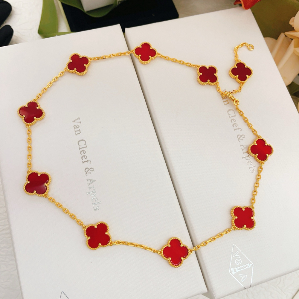 高仿首飾VanCleef&Arpels*RD40600十花紅玉髓黃金頸鏈