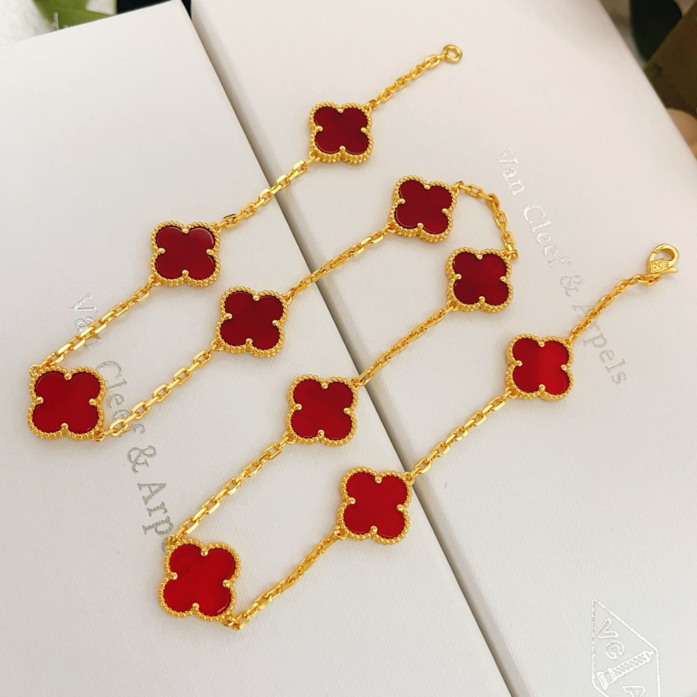 高仿首飾VanCleef&Arpels*RD40600十花紅玉髓黃金頸鏈