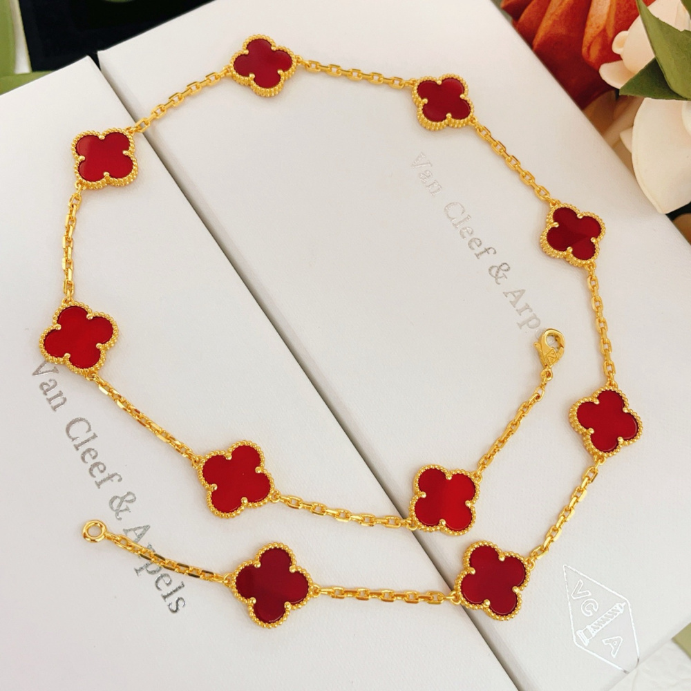 高仿首飾VanCleef&Arpels*RD40600十花紅玉髓黃金頸鏈