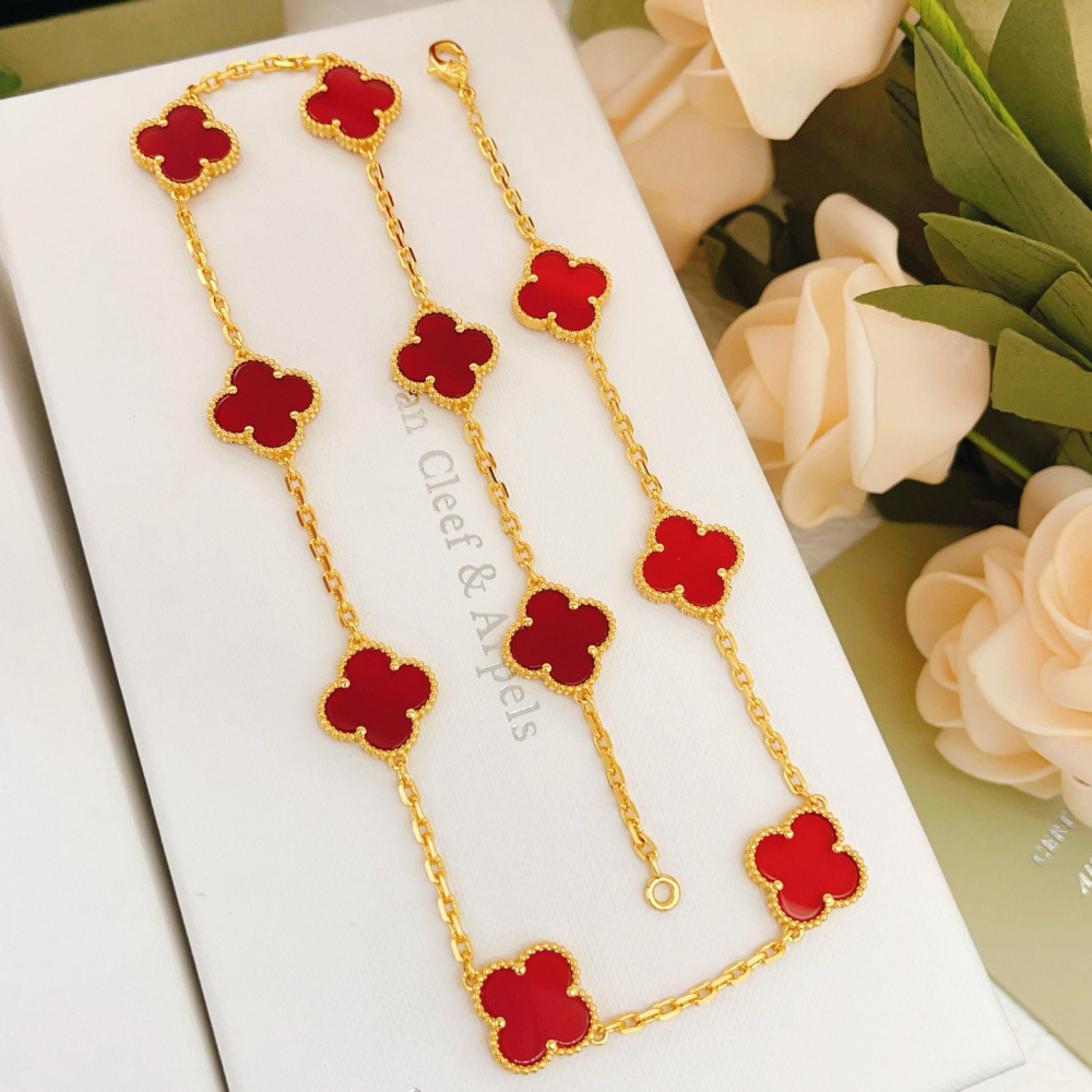 高仿首飾VanCleef&Arpels*RD40600十花紅玉髓黃金頸鏈