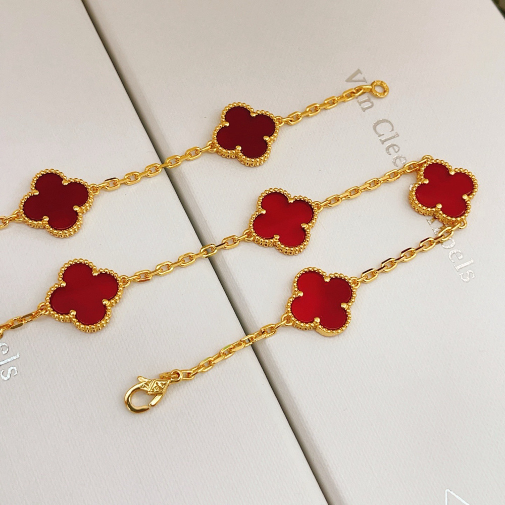 高仿首飾VanCleef&Arpels*RD40600十花紅玉髓黃金頸鏈