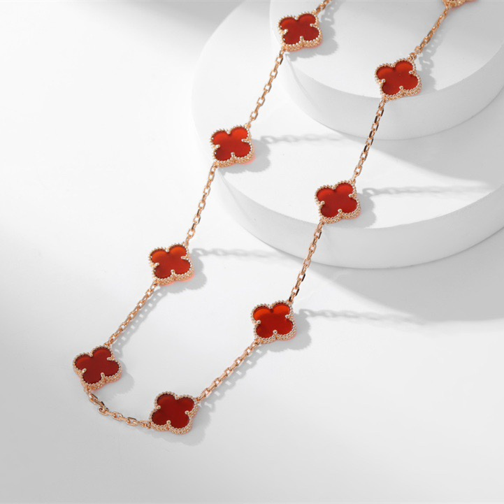 高仿首飾VanCleef&Arpels*RD40600十花紅玉髓黃金頸鏈