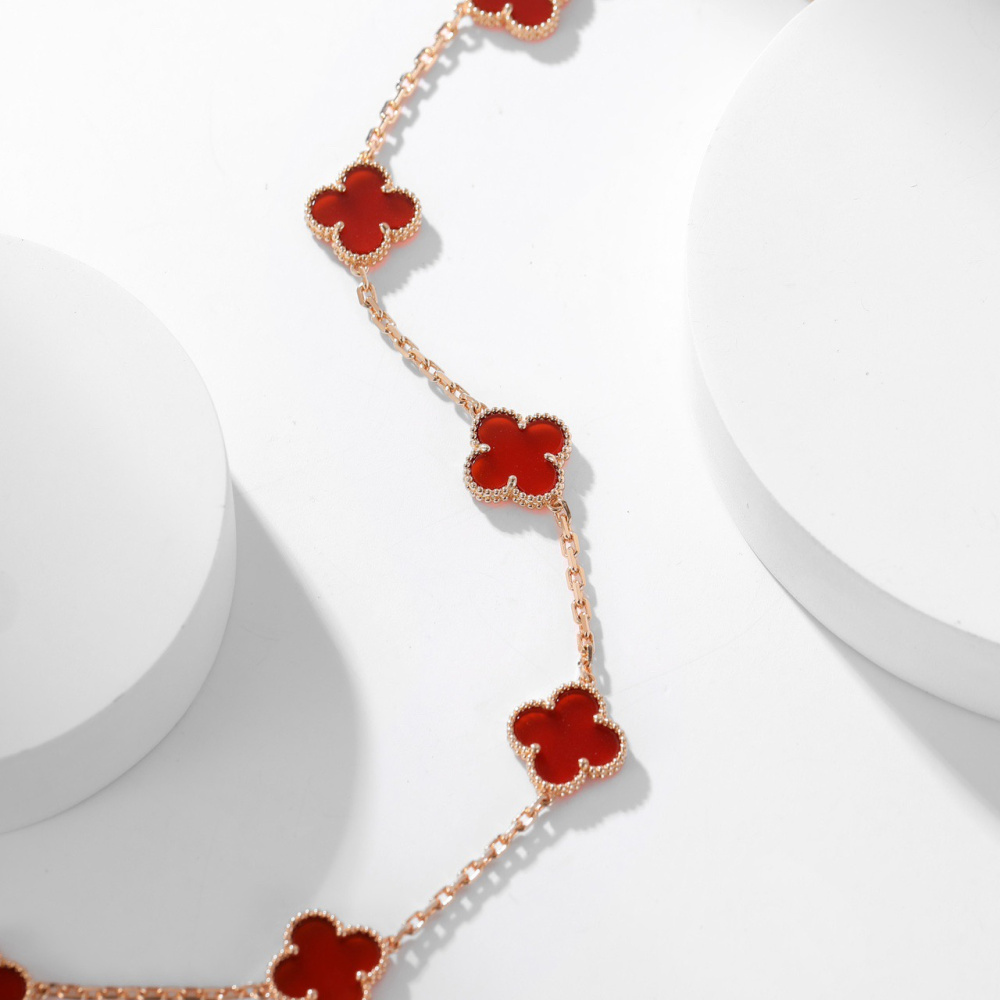 高仿首飾VanCleef&Arpels*RD40600十花紅玉髓黃金頸鏈
