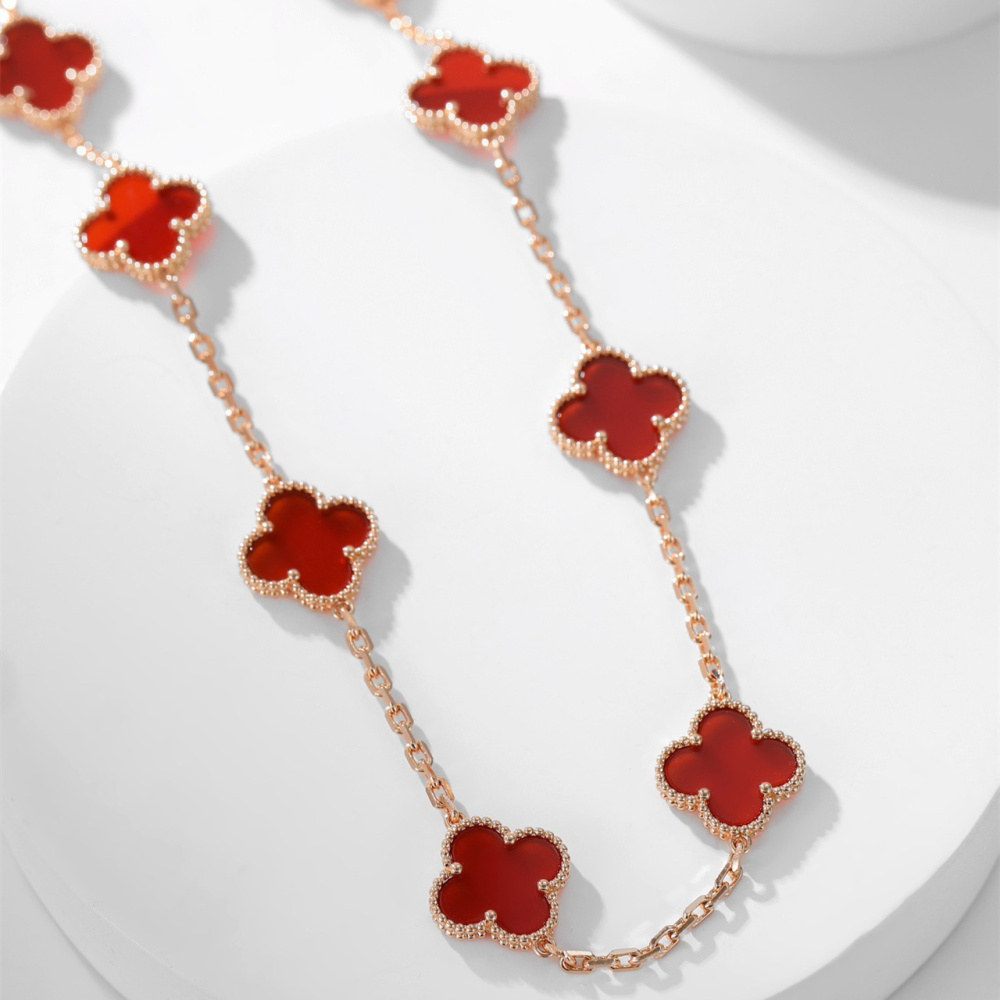 高仿首飾VanCleef&Arpels*RD40600十花紅玉髓黃金頸鏈