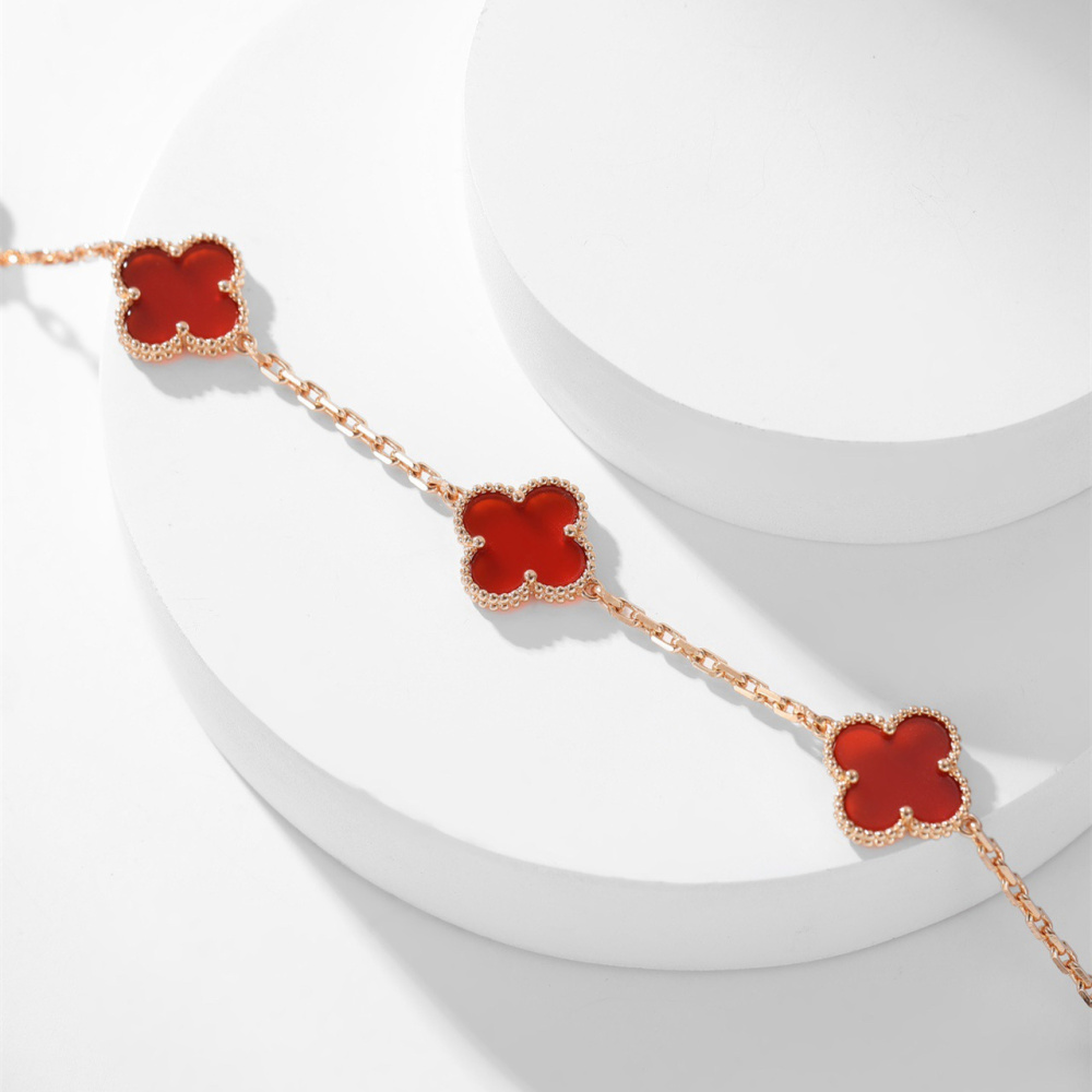 高仿首飾VanCleef&Arpels*RD40600十花紅玉髓黃金頸鏈