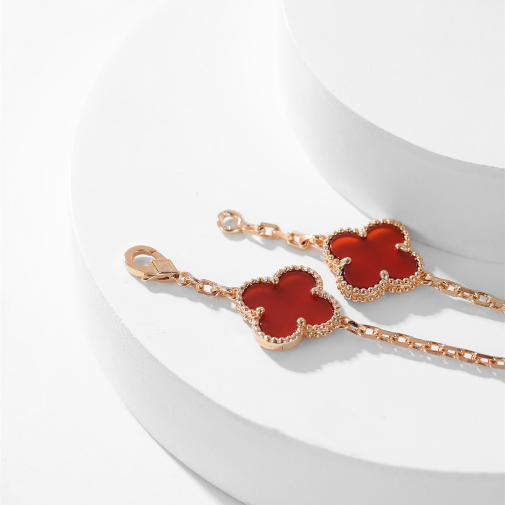 高仿首飾VanCleef&Arpels*RD40600十花紅玉髓黃金頸鏈