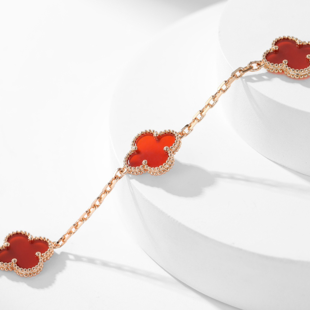 高仿首飾VanCleef&Arpels*RD40600十花紅玉髓黃金頸鏈