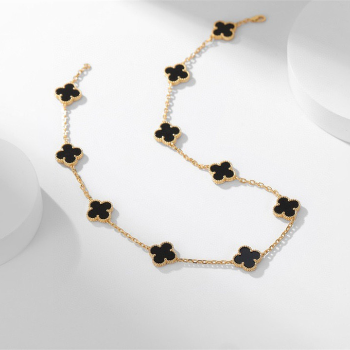 高仿首飾VanCleef&Arpels*RA43100十花黑瑪瑙黃金頸鏈