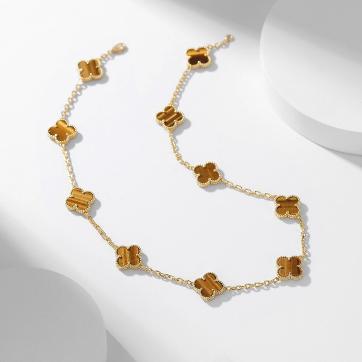 高仿首飾VanCleef&Arpels*RD39900十花虎眼石黃金頸鏈