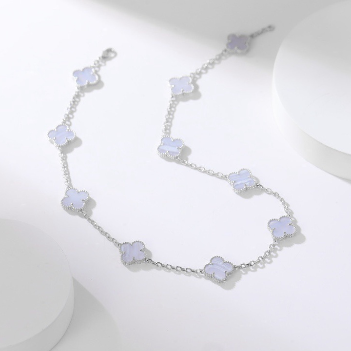 高仿首飾VanCleef&Arpels*RD34800十花紫玉髓白金頸鏈