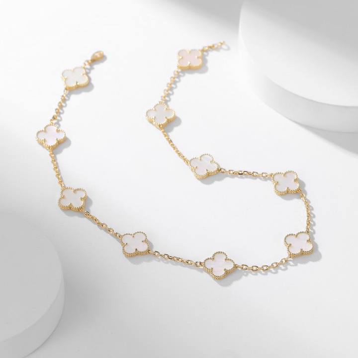 高仿首飾VanCleef&Arpels*RA42800十花白貝母黃金頸鏈