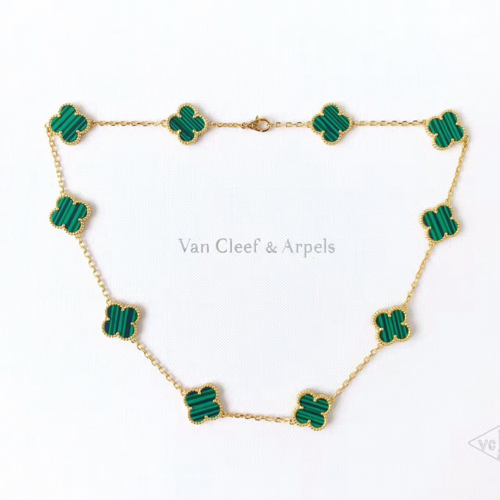 高仿首飾VanCleef&Arpels*RO3QJ00十花孔雀綠黃金頸鏈