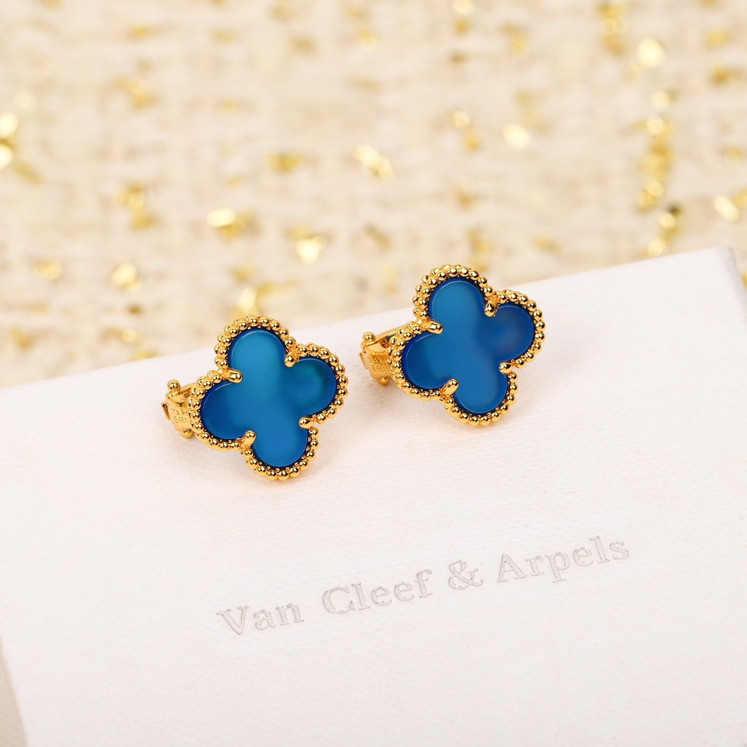 高仿首飾VanCleef&Arpels*RP9SZ00藍玉髓耳釘黃金款小號