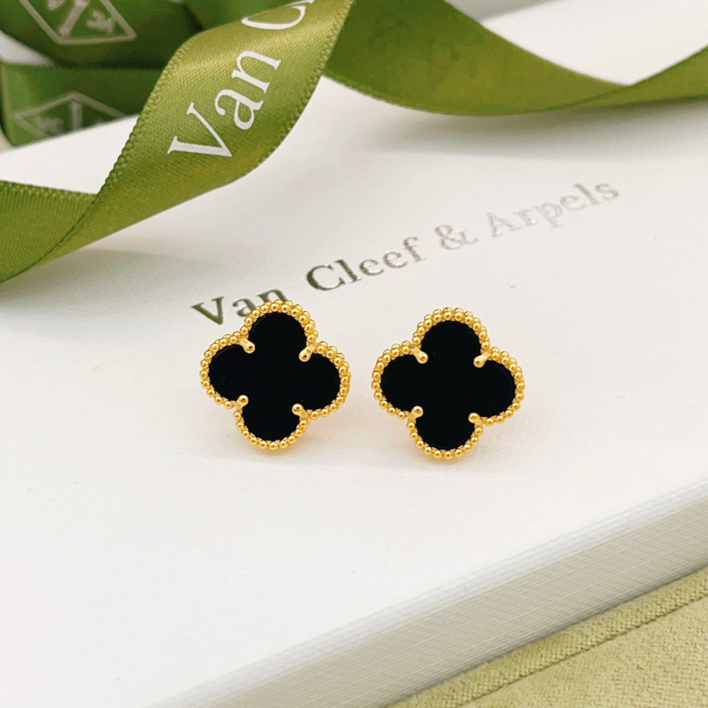 高仿首飾VanCleef&Arpels*RA44900黑瑪瑙耳釘黃金款大號