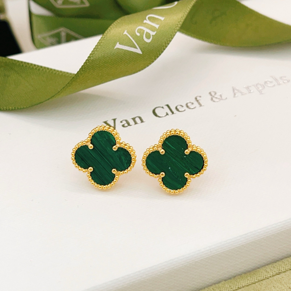 高仿首飾VanCleef&Arpels*RO3MH00孔雀石耳釘黃金款大號