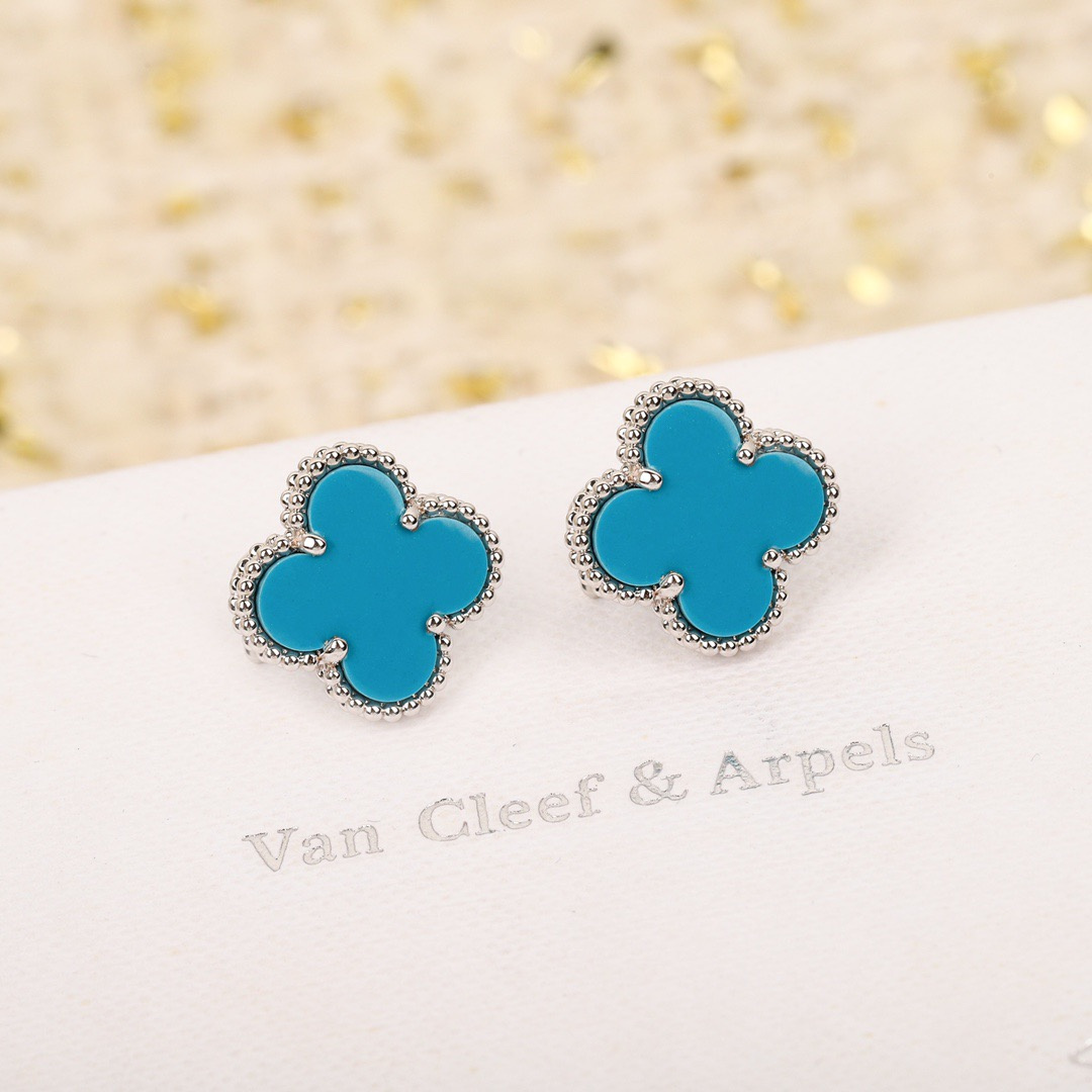 高仿首飾VanCleef&Arpels*RA44500綠松石耳釘白金款大號