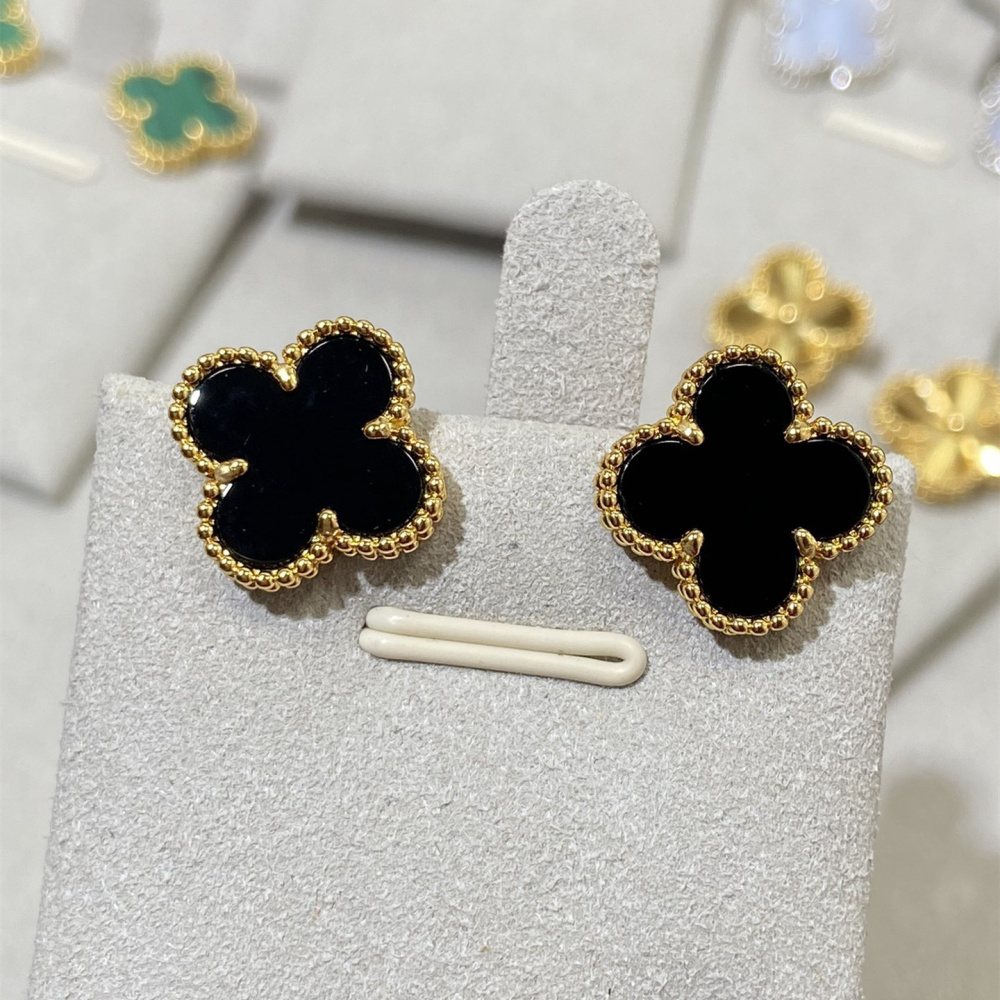 高仿首飾VanCleef&Arpels*RA44900黑瑪瑙耳釘黃金款大號