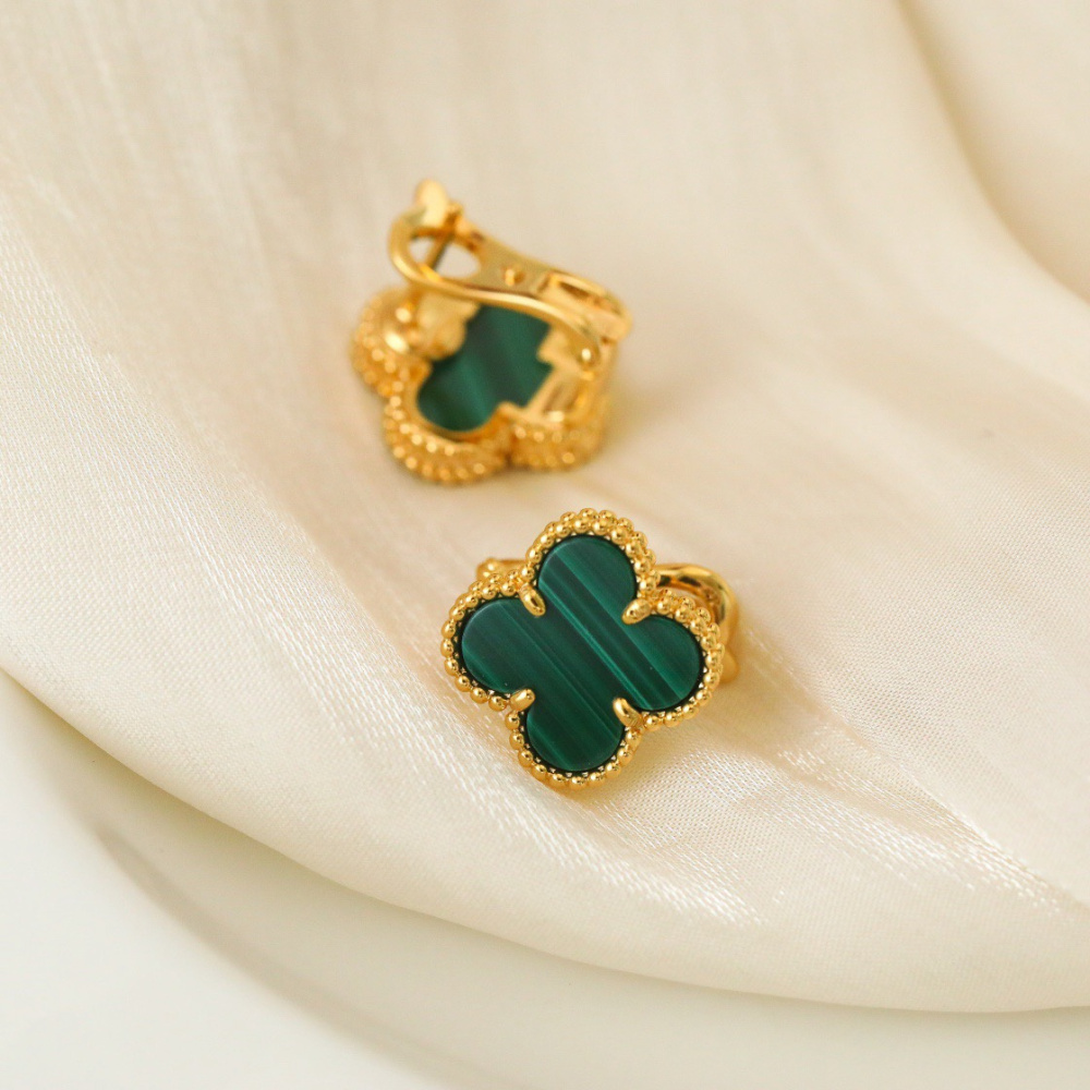 高仿首飾VanCleef&Arpels*RO3MH00孔雀石耳釘黃金款大號