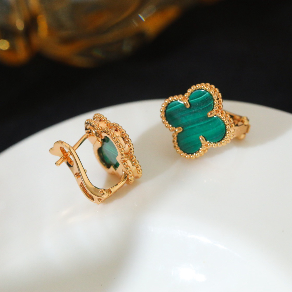 高仿首飾VanCleef&Arpels*RO3MH00孔雀石耳釘黃金款大號
