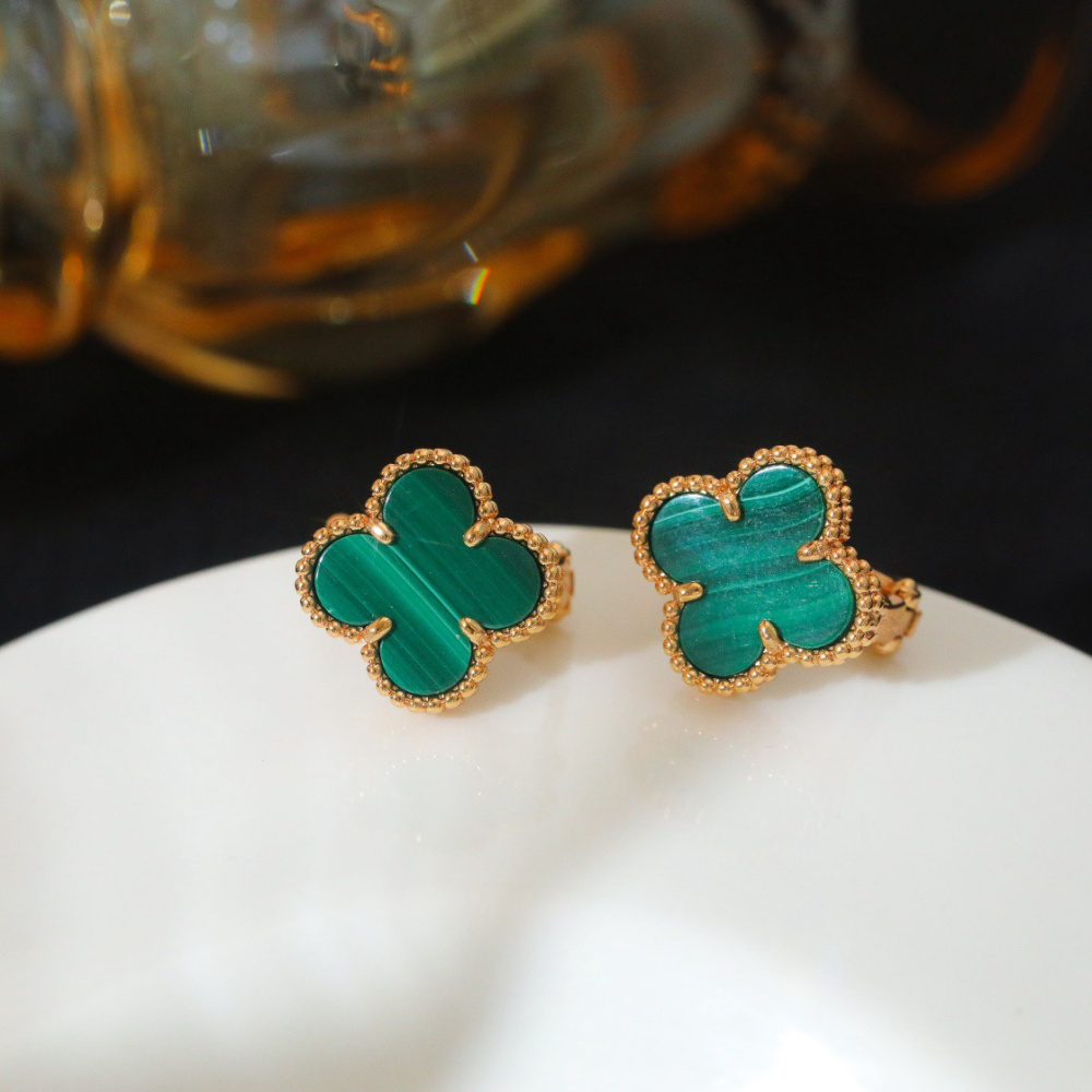高仿首飾VanCleef&Arpels*RO3MH00孔雀石耳釘黃金款大號